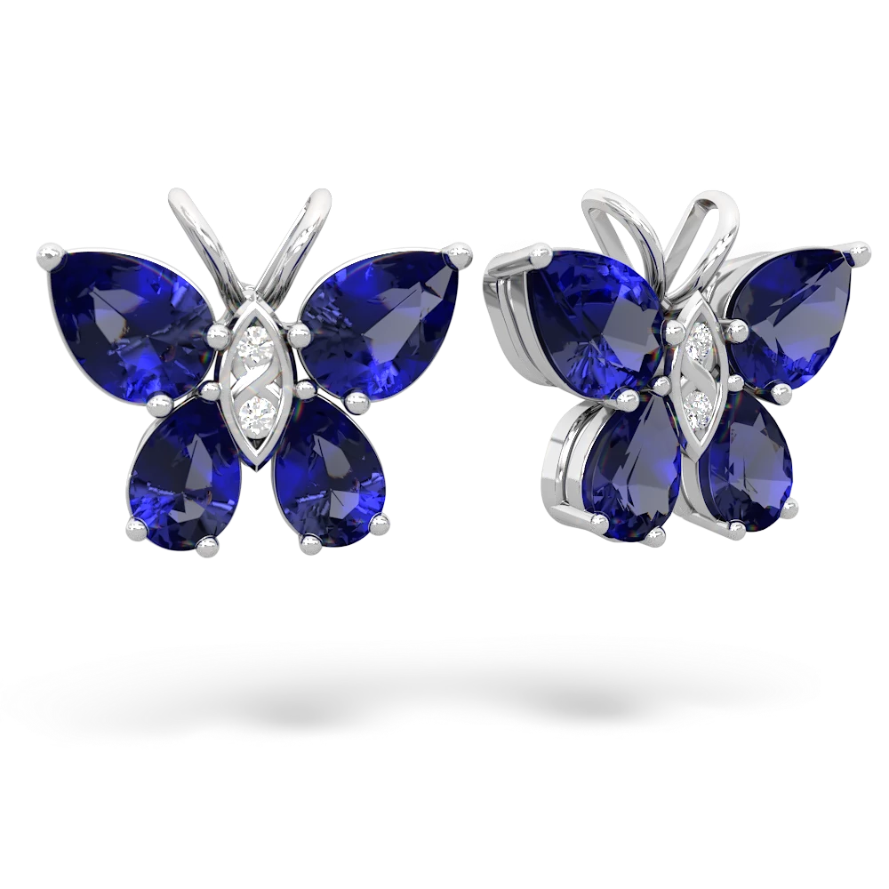 Lab Sapphire Butterfly 14K White Gold earrings E2215