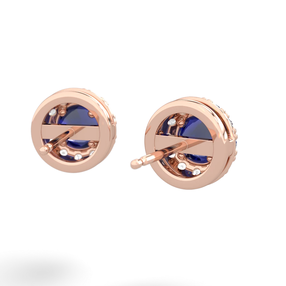 Lab Sapphire Diamond Halo 14K Rose Gold earrings E5370