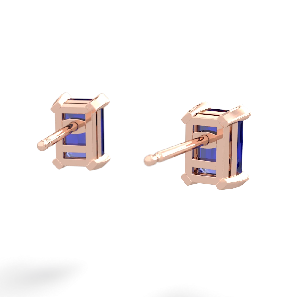 Lab Sapphire 6X4mm Emerald-Cut Stud 14K Rose Gold earrings E1855