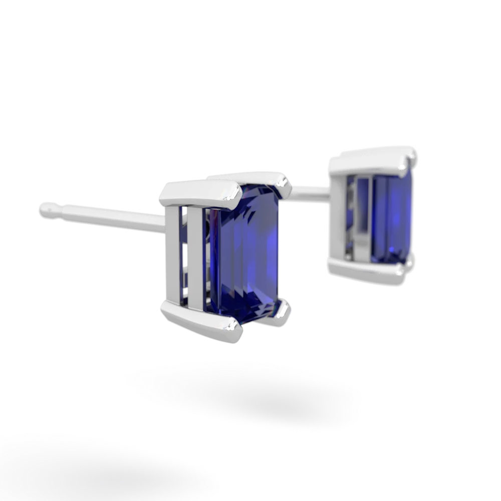 Lab Sapphire 6X4mm Emerald-Cut Stud 14K White Gold earrings E1855