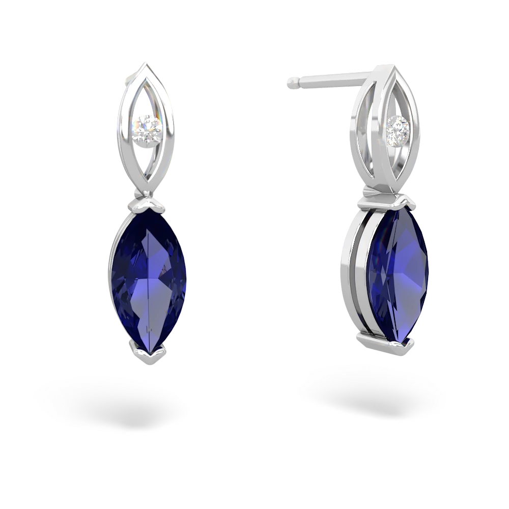 Lab Sapphire Marquise Drop 14K White Gold earrings E5333