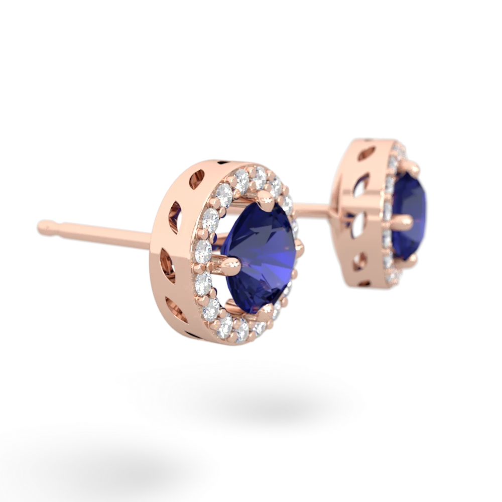 Lab Sapphire Halo 14K Rose Gold earrings E5320