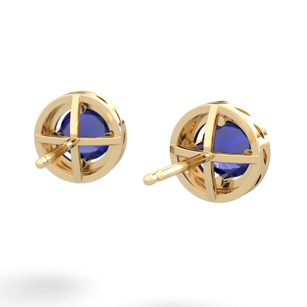 Lab Sapphire Halo 14K Yellow Gold earrings E5320