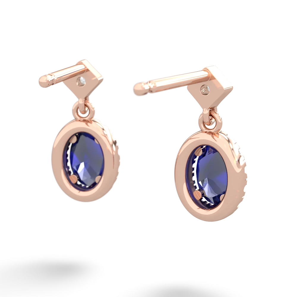 Lab Sapphire Antique-Style Halo 14K Rose Gold earrings E5720