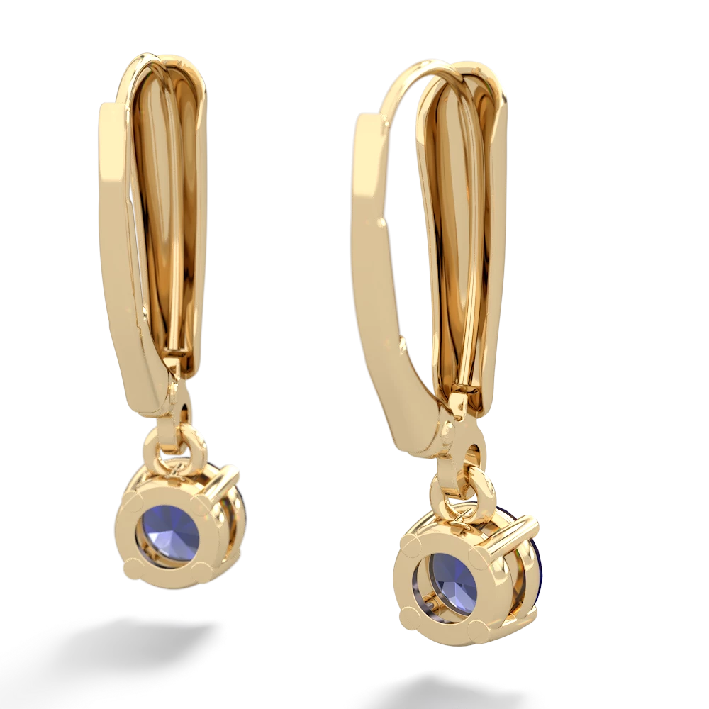 Lab Sapphire 5Mm Round Lever Back 14K Yellow Gold earrings E2785