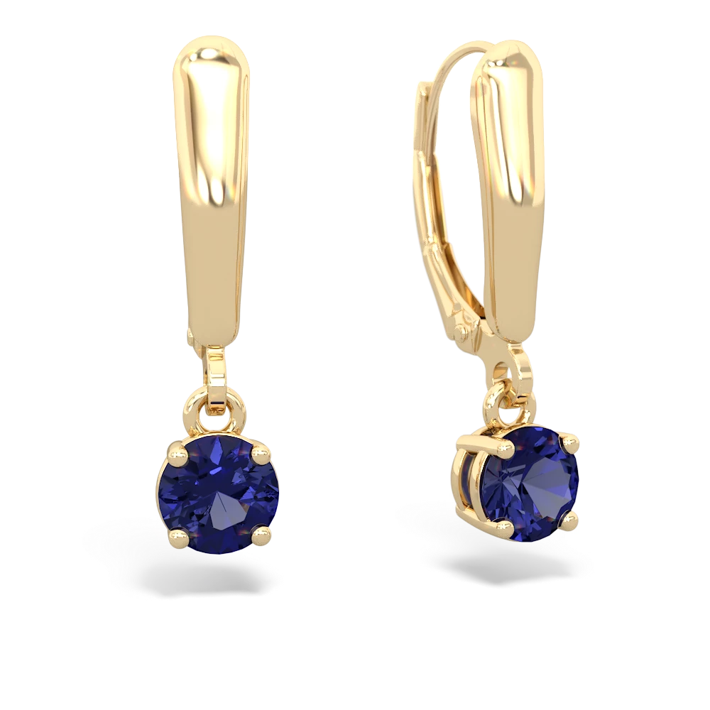 Lab Sapphire 5Mm Round Lever Back 14K Yellow Gold earrings E2785