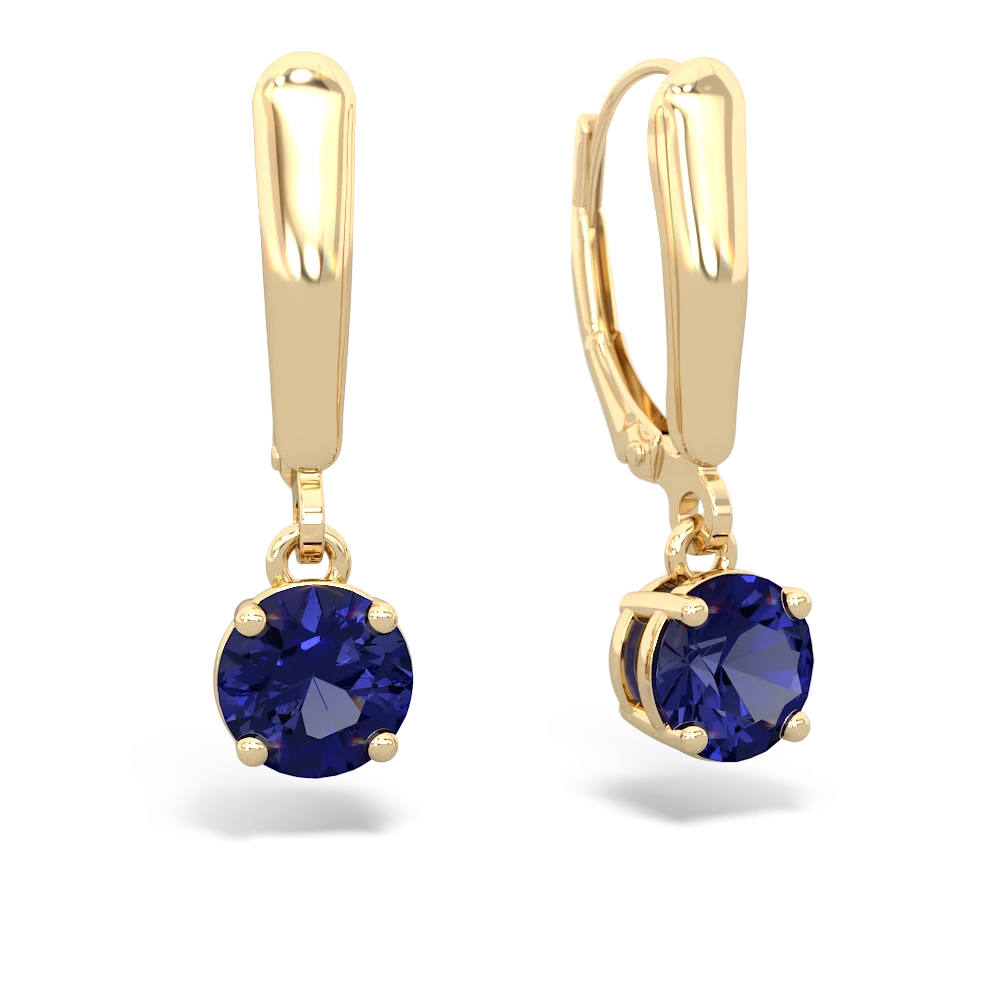 Lab Sapphire 6Mm  Round Lever Back 14K Yellow Gold earrings E2786