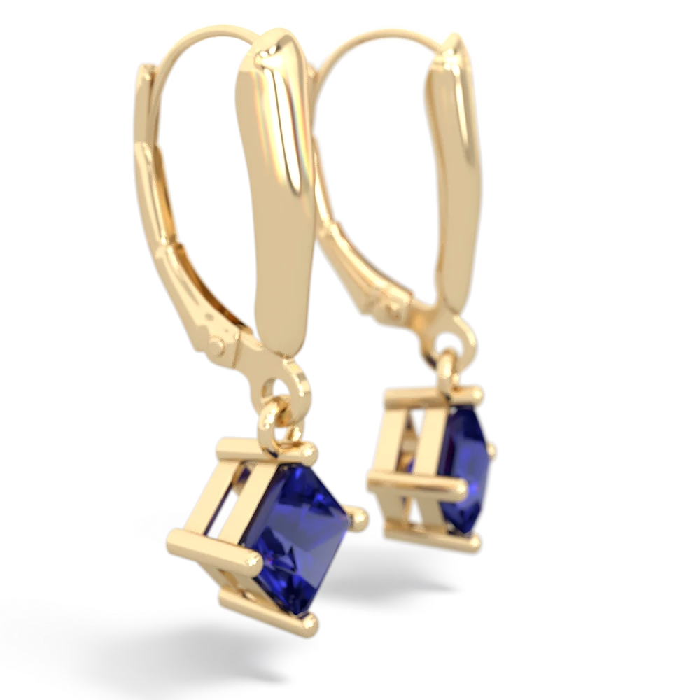 Lab Sapphire 6Mm Princess Lever Back 14K Yellow Gold earrings E2789