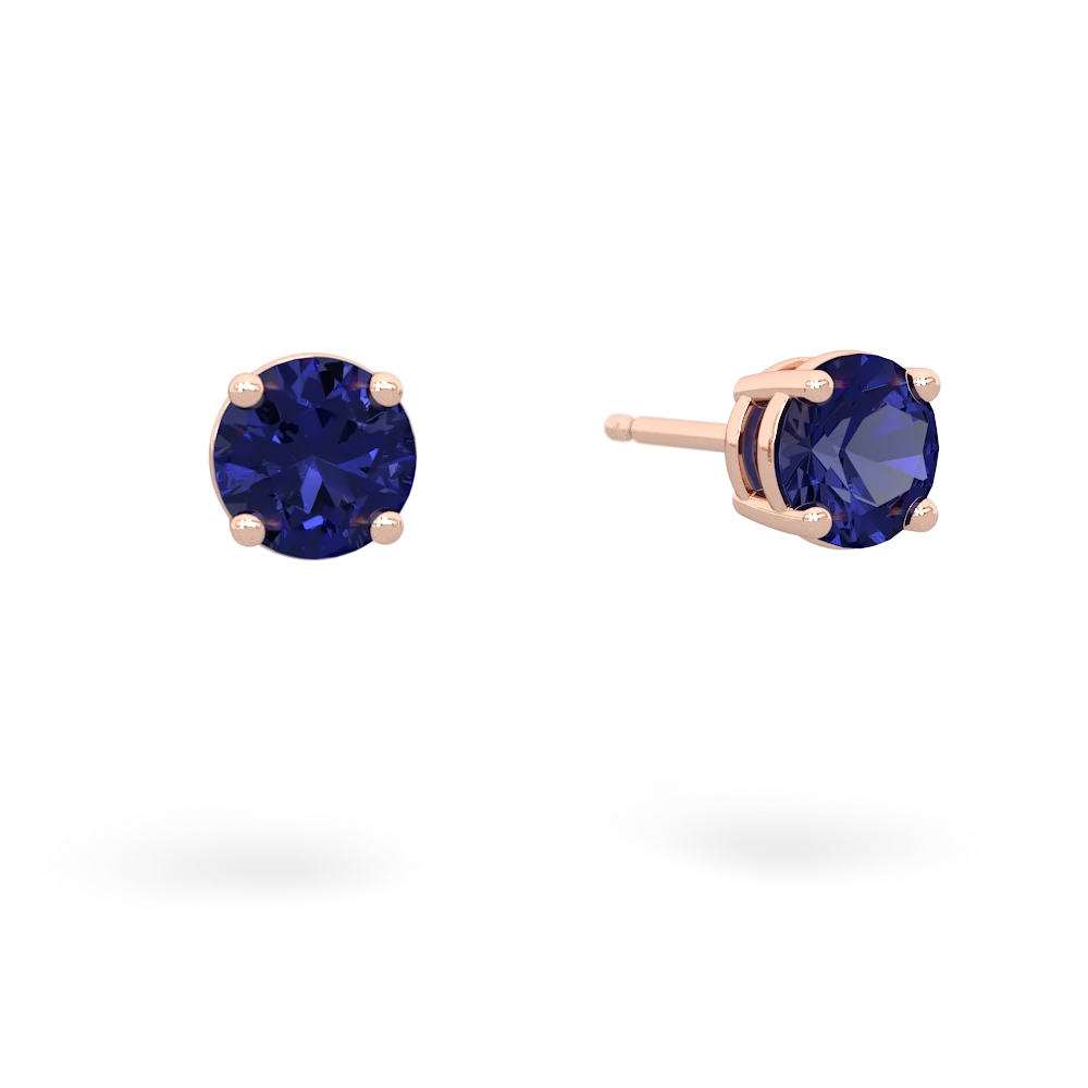 Lab Sapphire 5Mm Round Stud 14K Rose Gold earrings E1785