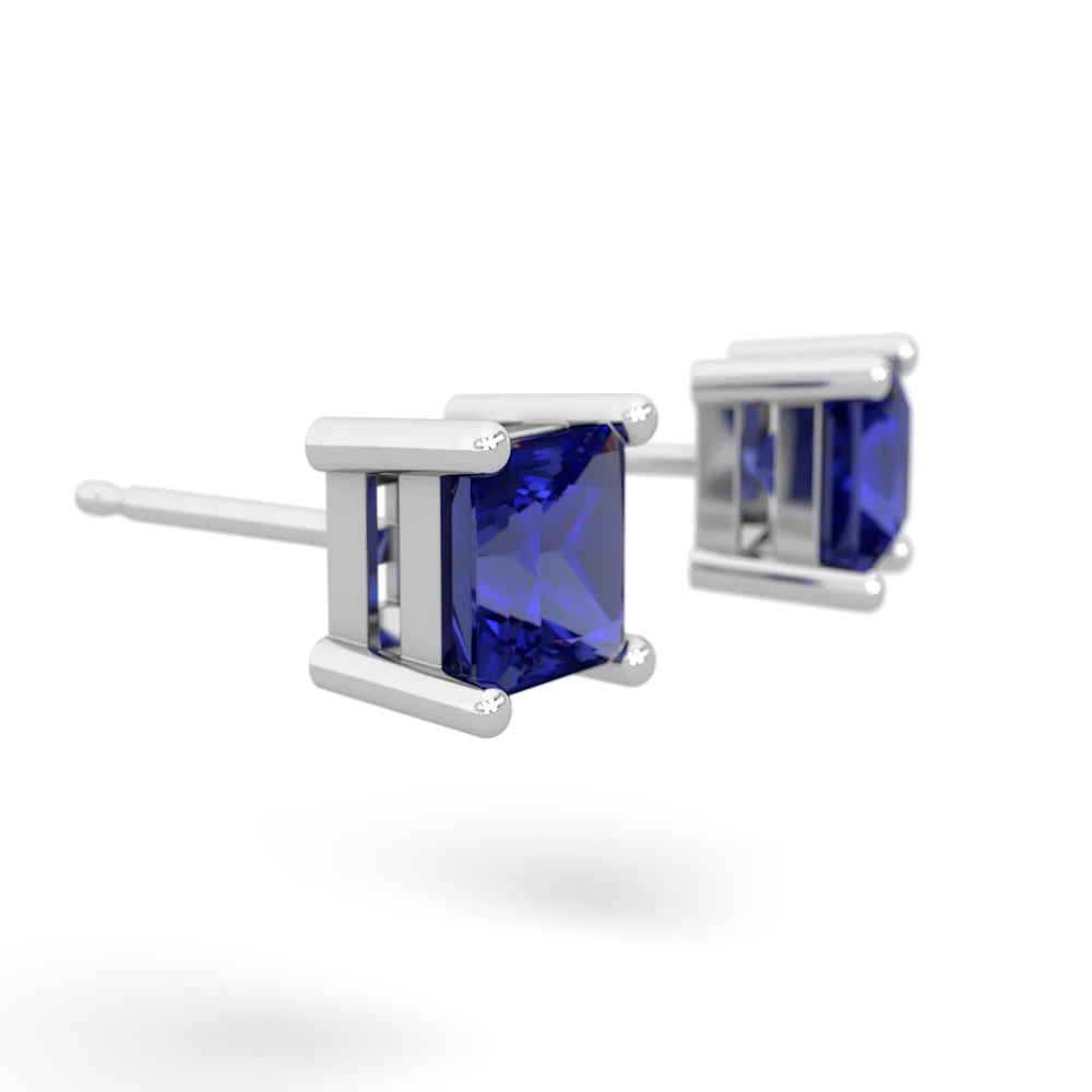 Lab Sapphire 5Mm Princess Cut Stud 14K White Gold earrings E1789