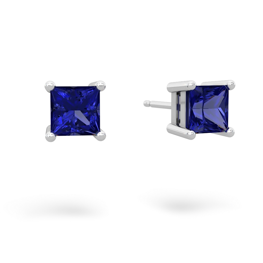 Lab Sapphire 5Mm Princess Cut Stud 14K White Gold earrings E1789