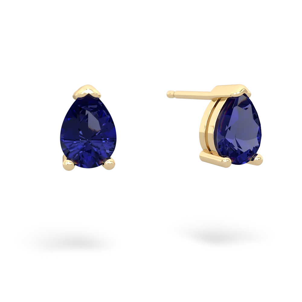 Lab Sapphire Teardrop Stud 14K Yellow Gold earrings E1793