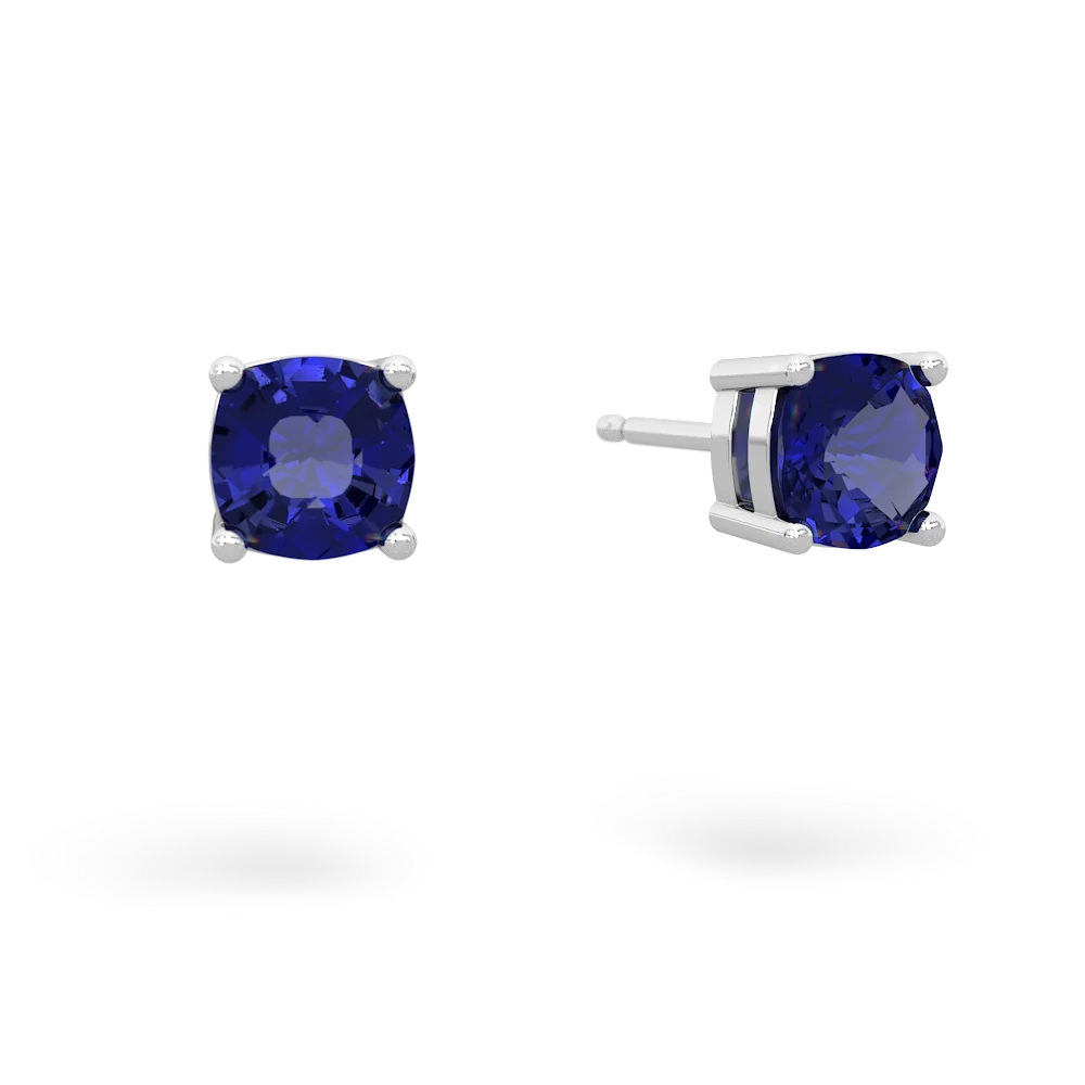 Lab Sapphire 5Mm Checkerboard Cushion Stud 14K White Gold earrings E1795