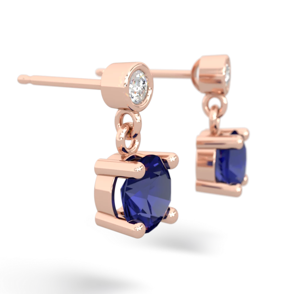 Lab Sapphire Diamond Drop 6Mm Round 14K Rose Gold earrings E1986