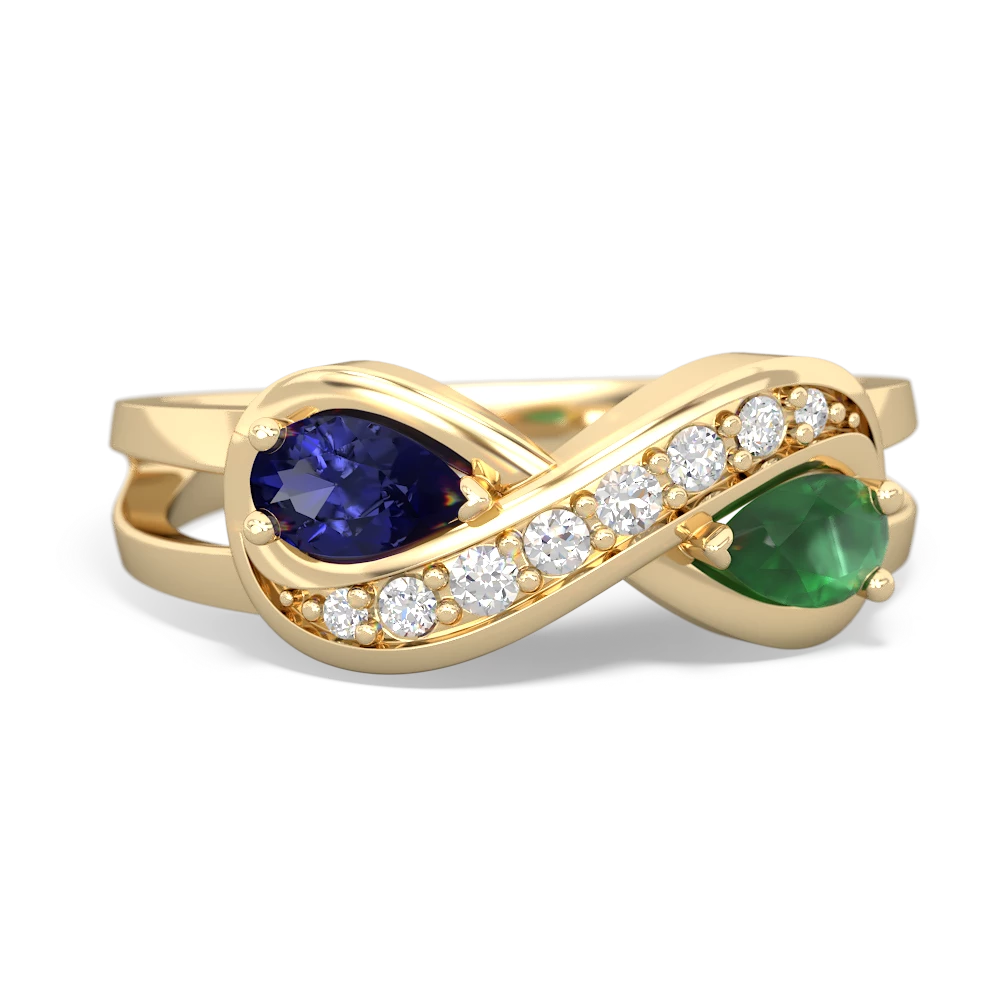 Lab Sapphire Diamond Infinity 14K Yellow Gold ring R5390