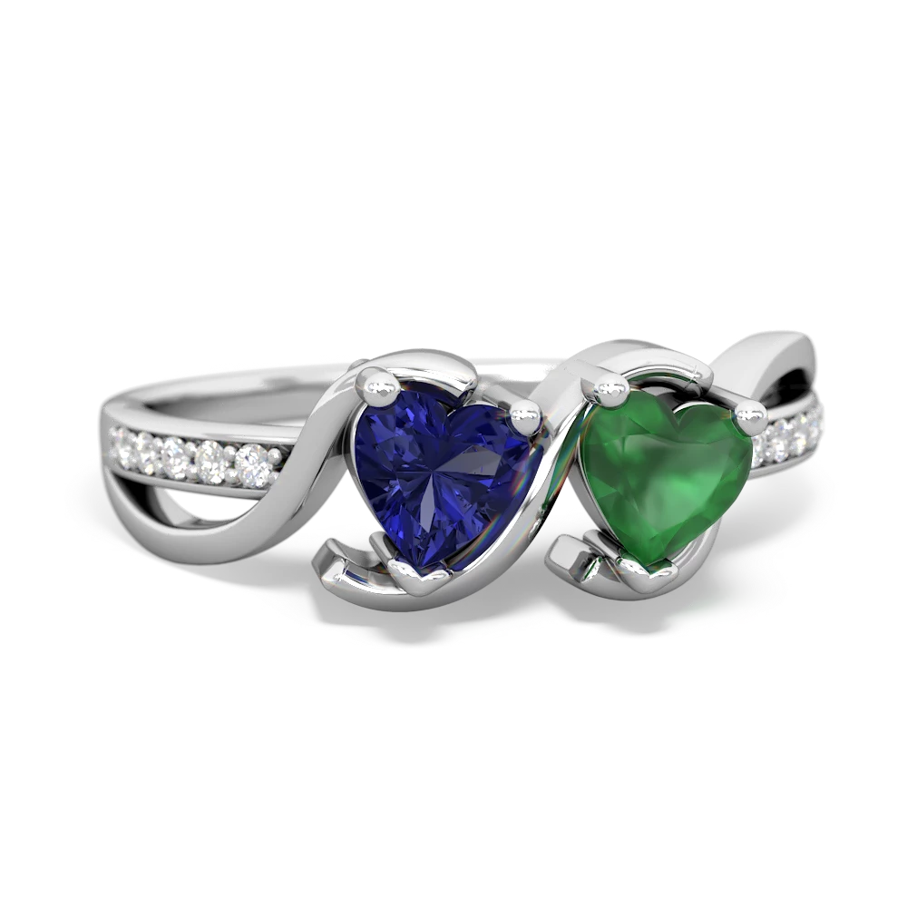 Lab Sapphire Side By Side 14K White Gold ring R3090