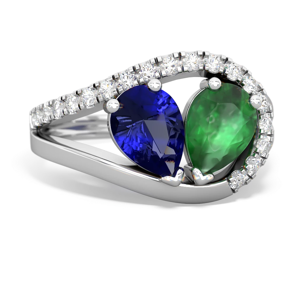 Lab Sapphire Nestled Heart Keepsake 14K White Gold ring R5650