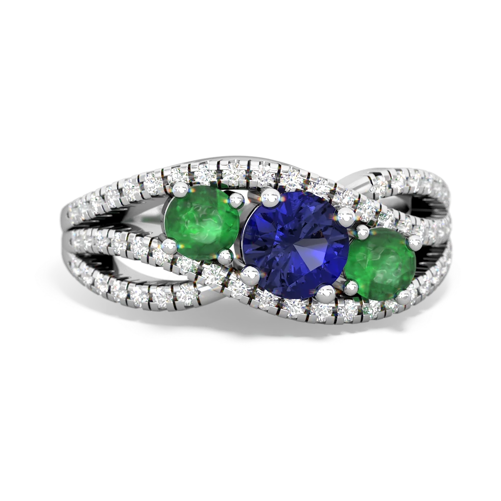 Lab Sapphire Three Stone Aurora 14K White Gold ring R3080