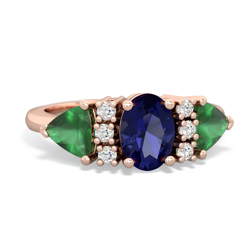 Lab Sapphire Antique Style Three Stone 14K Rose Gold ring R2186