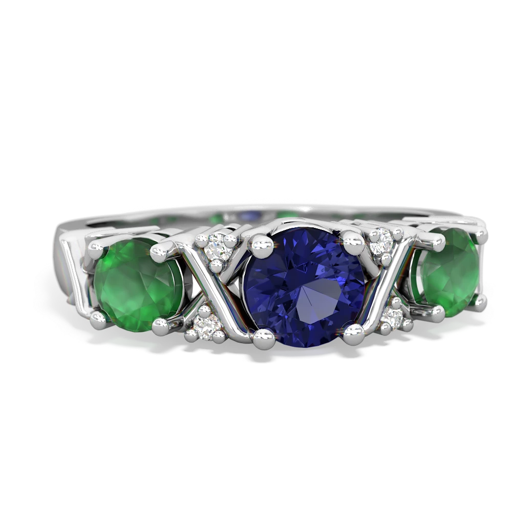 Lab Sapphire Hugs And Kisses 14K White Gold ring R5016