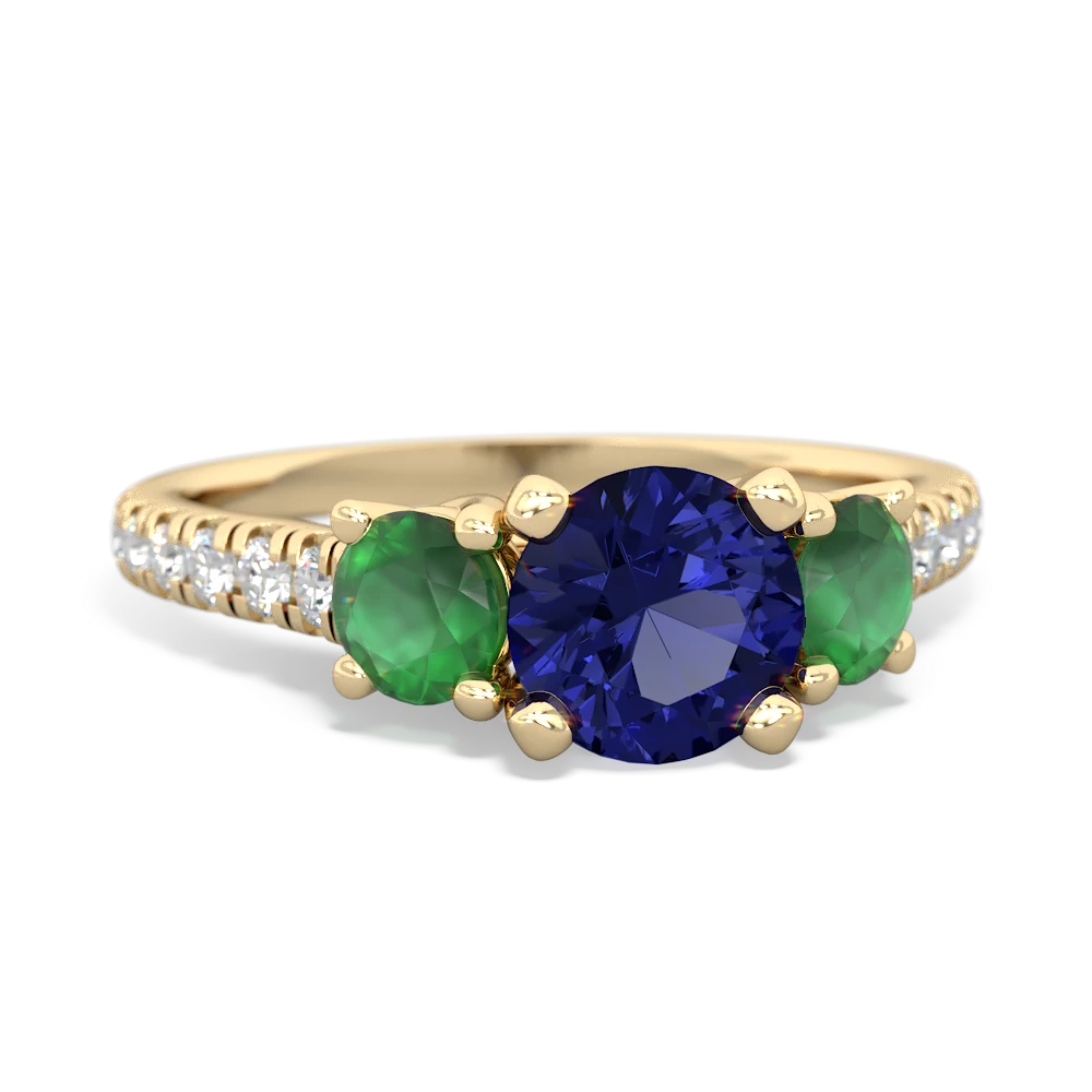 Lab Sapphire Pave Trellis 14K Yellow Gold ring R5500