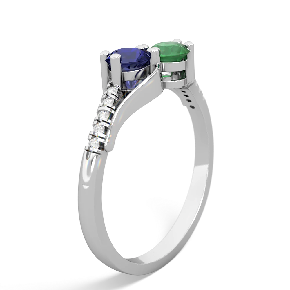 Lab Sapphire Infinity Pave Two Stone 14K White Gold ring R5285