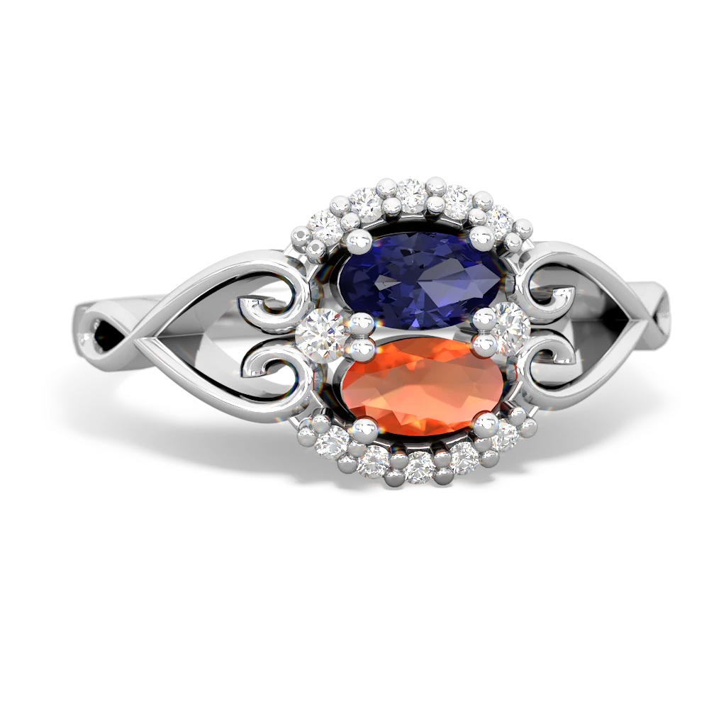 Lab Sapphire Love Nest 14K White Gold ring R5860