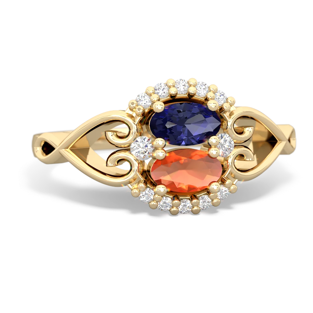 Lab Sapphire Love Nest 14K Yellow Gold ring R5860