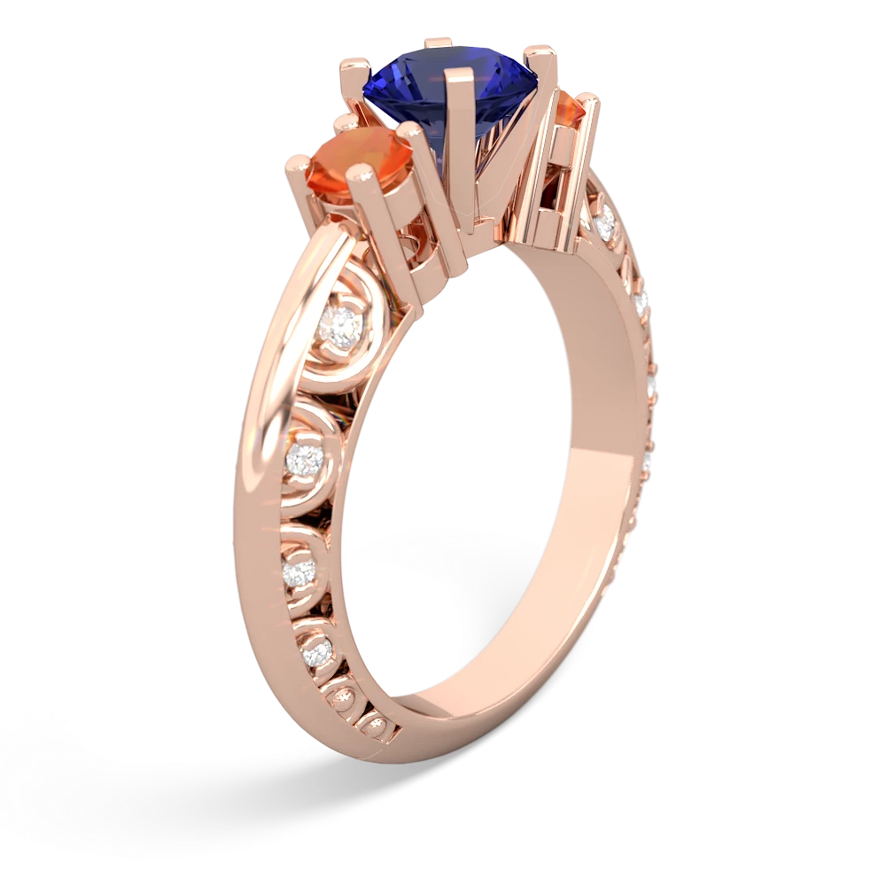 Lab Sapphire Art Deco Eternal Embrace Engagement 14K Rose Gold ring C2003