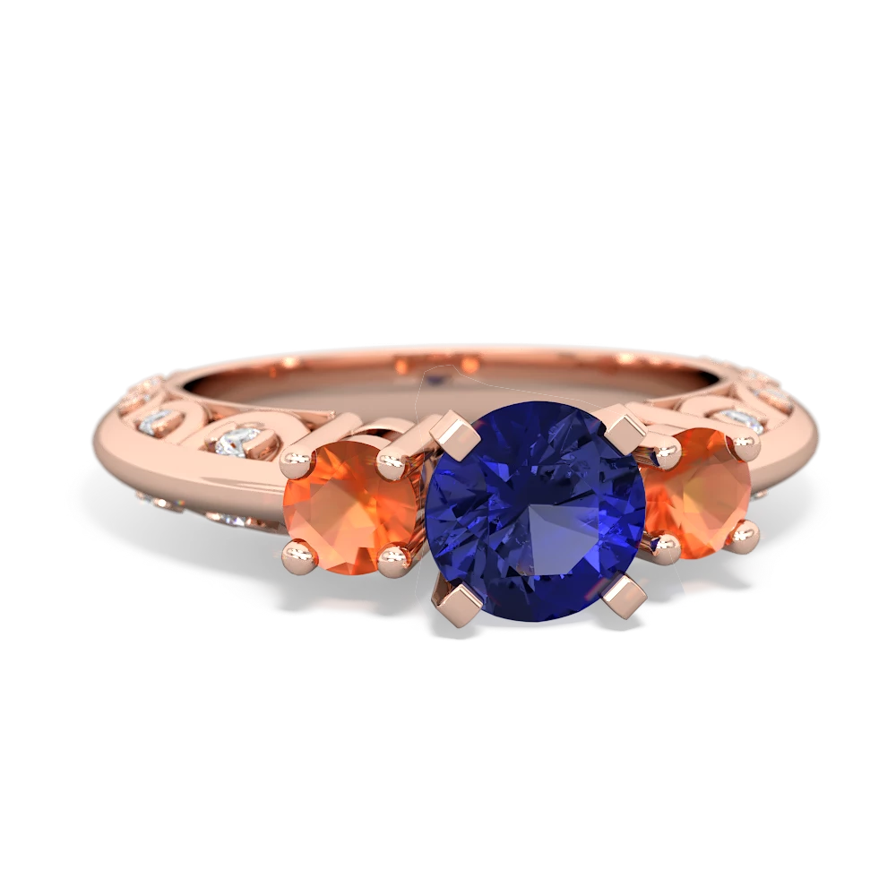 Lab Sapphire Art Deco Eternal Embrace Engagement 14K Rose Gold ring C2003