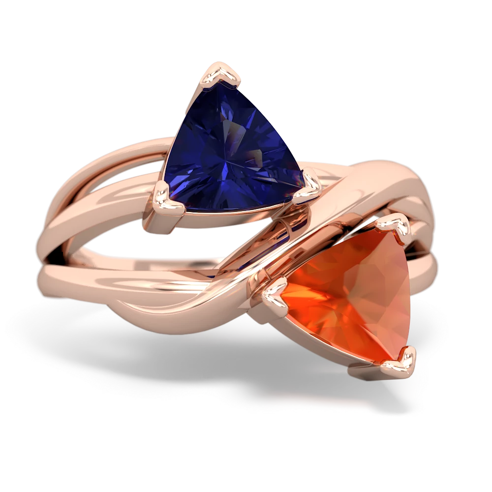 Lab Sapphire Split Band Swirl 14K Rose Gold ring R2341