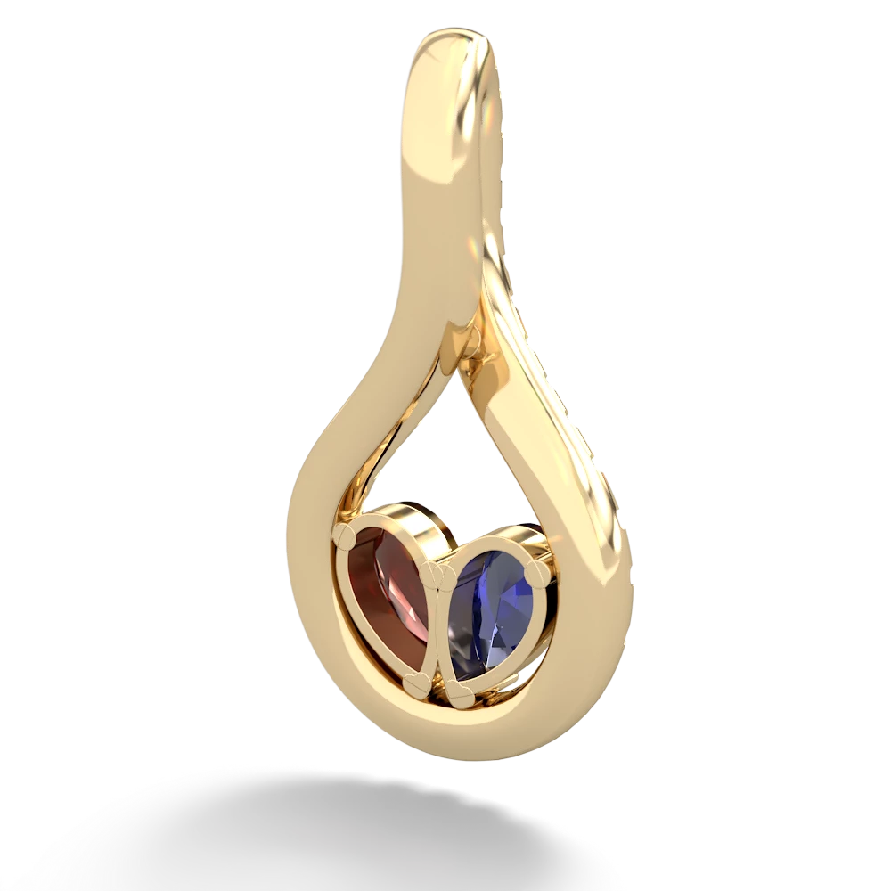 Lab Sapphire Pave Twist 'One Heart' 14K Yellow Gold pendant P5360