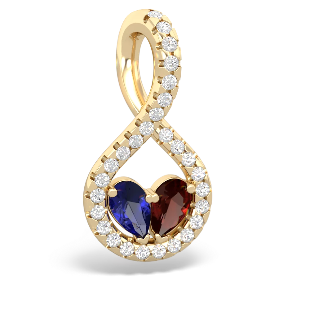 Lab Sapphire Pave Twist 'One Heart' 14K Yellow Gold pendant P5360