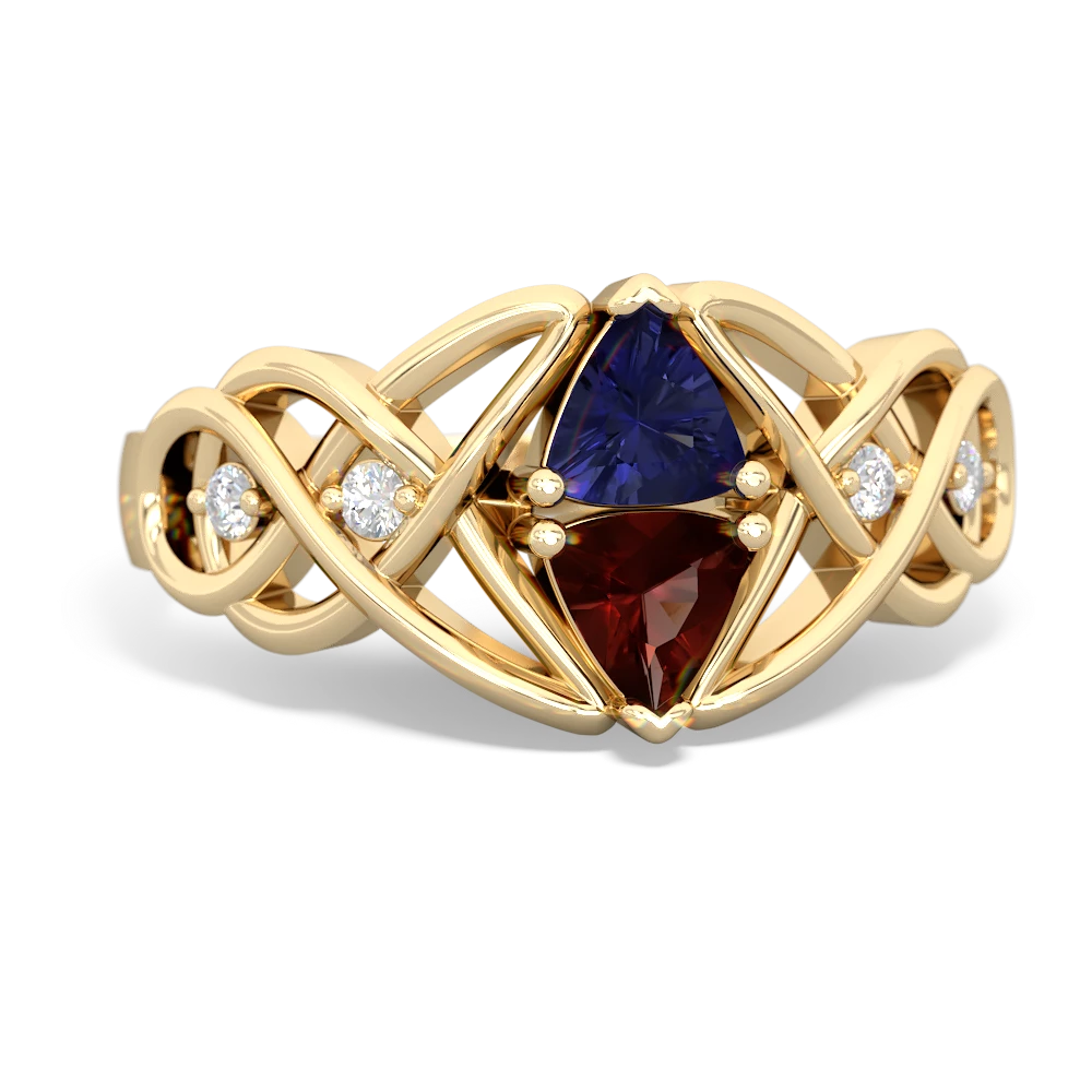 Lab Sapphire Keepsake Celtic Knot 14K Yellow Gold ring R5300