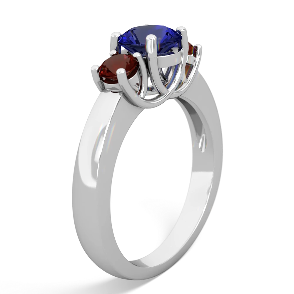 Lab Sapphire Three Stone Round Trellis 14K White Gold ring R4018