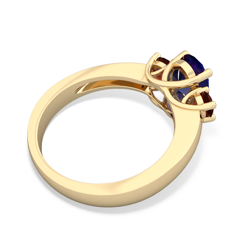 Lab Sapphire Three Stone Oval Trellis 14K Yellow Gold ring R4024