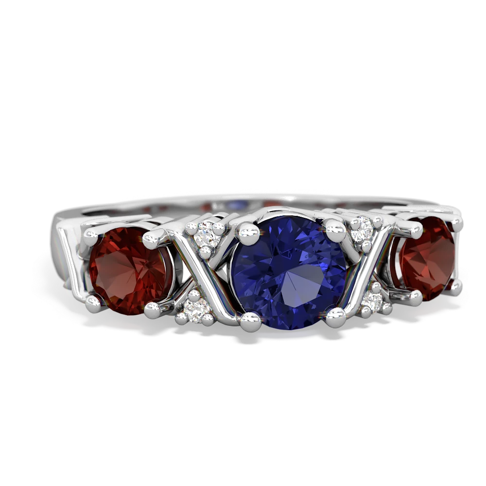 Lab Sapphire Hugs And Kisses 14K White Gold ring R5016