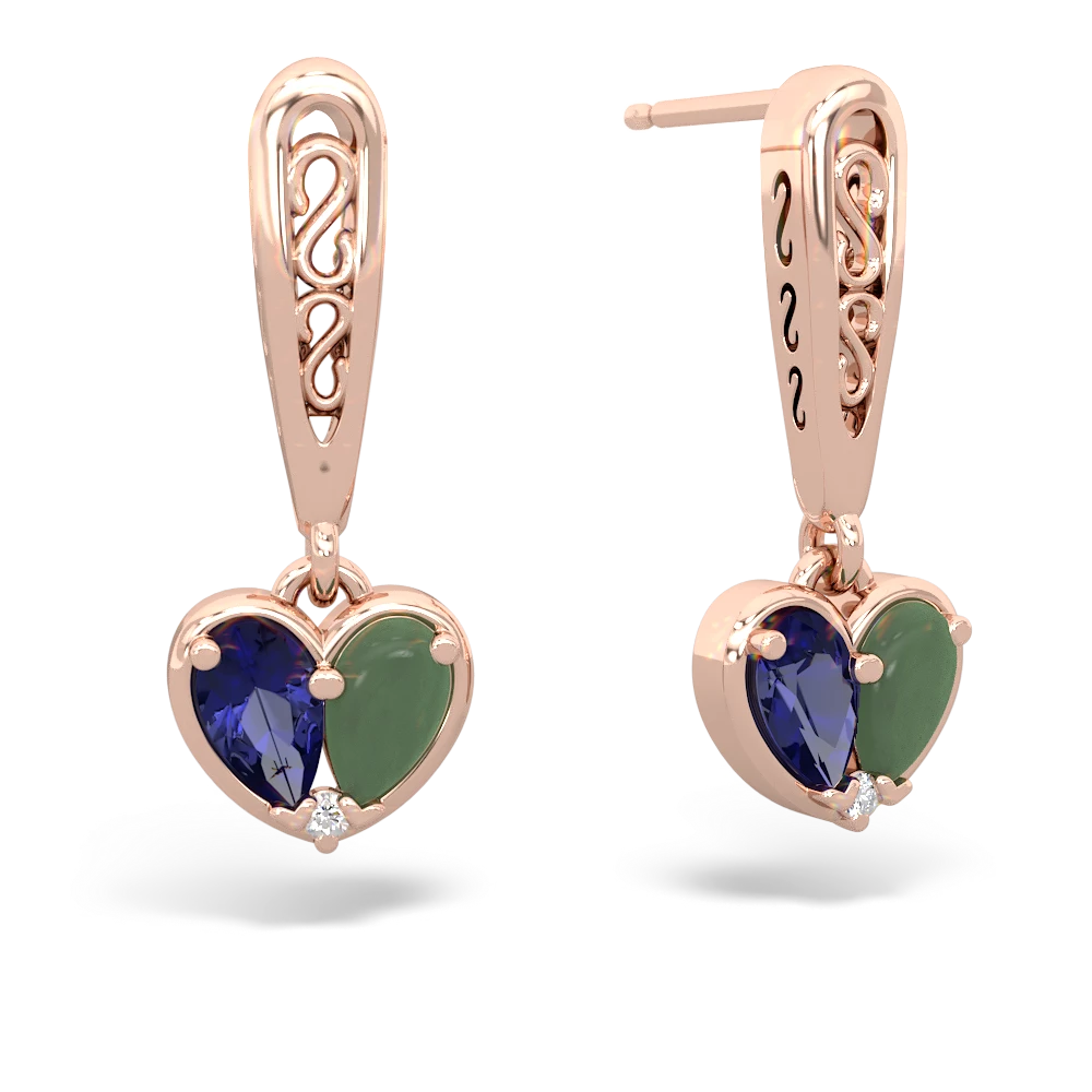 Lab Sapphire Filligree Heart 14K Rose Gold earrings E5070