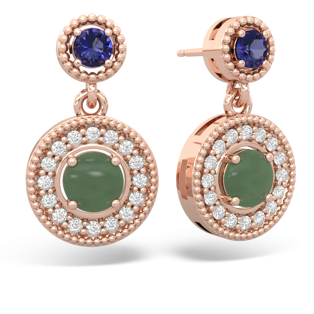 Lab Sapphire Halo Dangle 14K Rose Gold earrings E5319