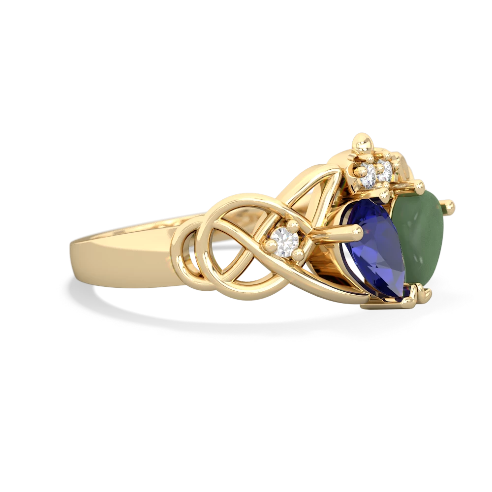 Lab Sapphire 'One Heart' Celtic Knot Claddagh 14K Yellow Gold ring R5322