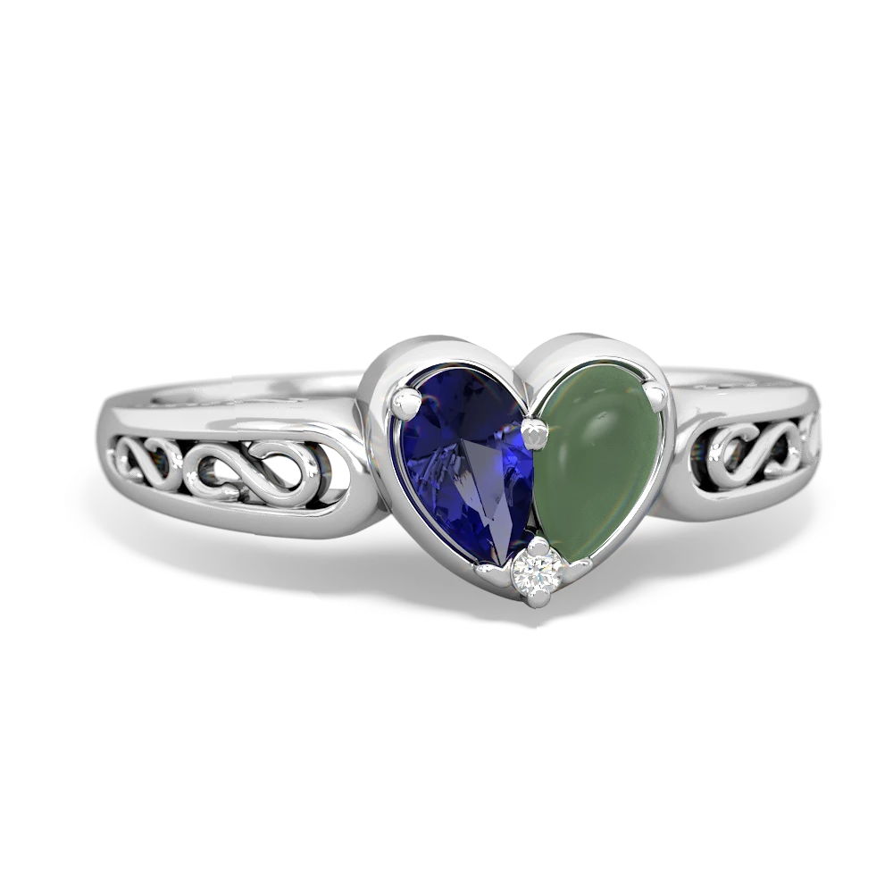 Lab Sapphire Filligree 'One Heart' 14K White Gold ring R5070