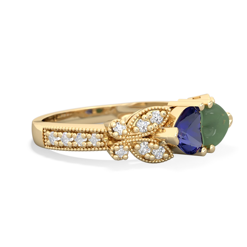 Lab Sapphire Diamond Butterflies 14K Yellow Gold ring R5601