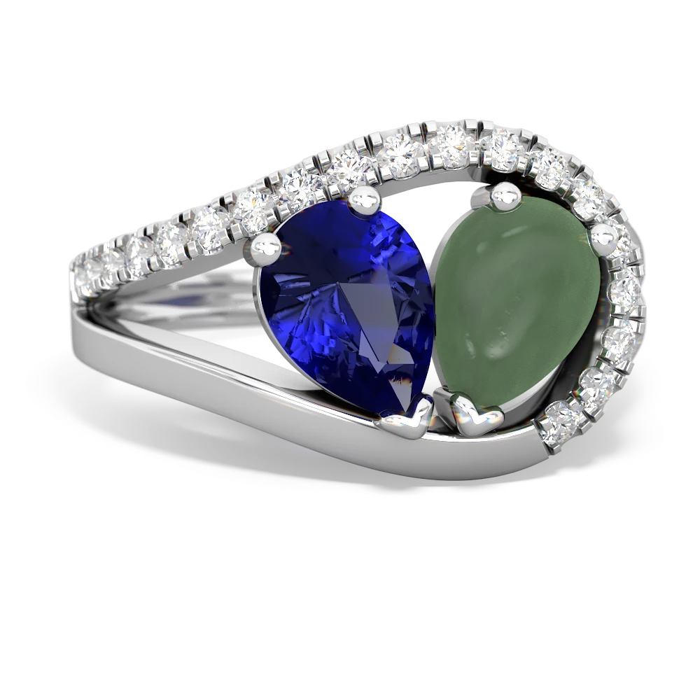 Lab Sapphire Nestled Heart Keepsake 14K White Gold ring R5650