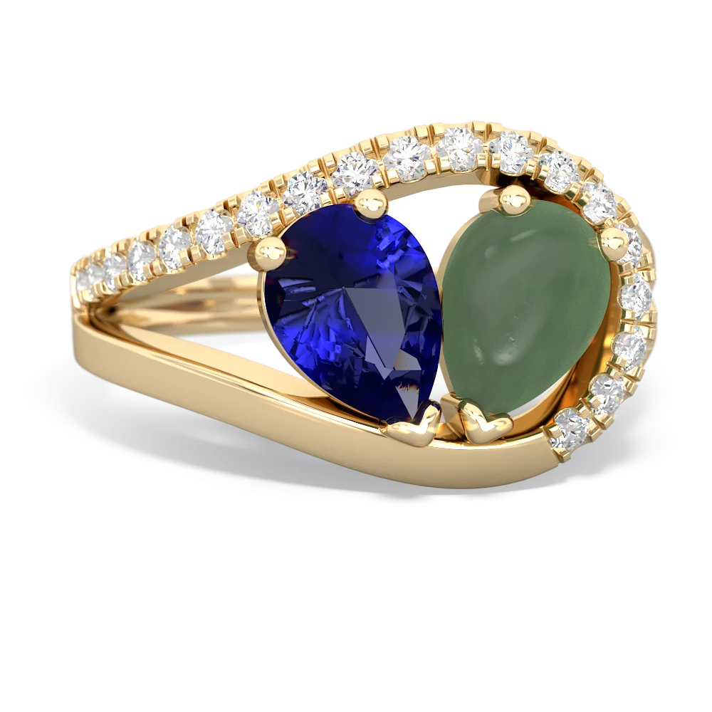 Lab Sapphire Nestled Heart Keepsake 14K Yellow Gold ring R5650