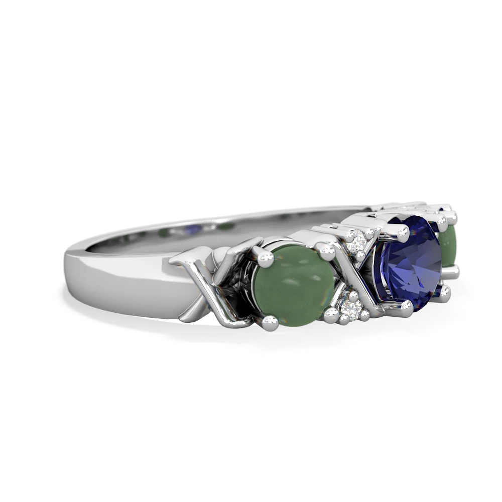 Lab Sapphire Hugs And Kisses 14K White Gold ring R5016