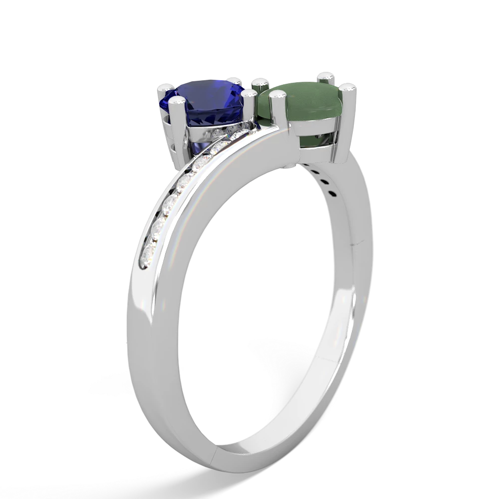 Lab Sapphire Channel Set Two Stone 14K White Gold ring R5303