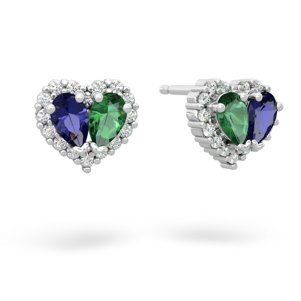 Lab Sapphire Halo 14K White Gold earrings E7008