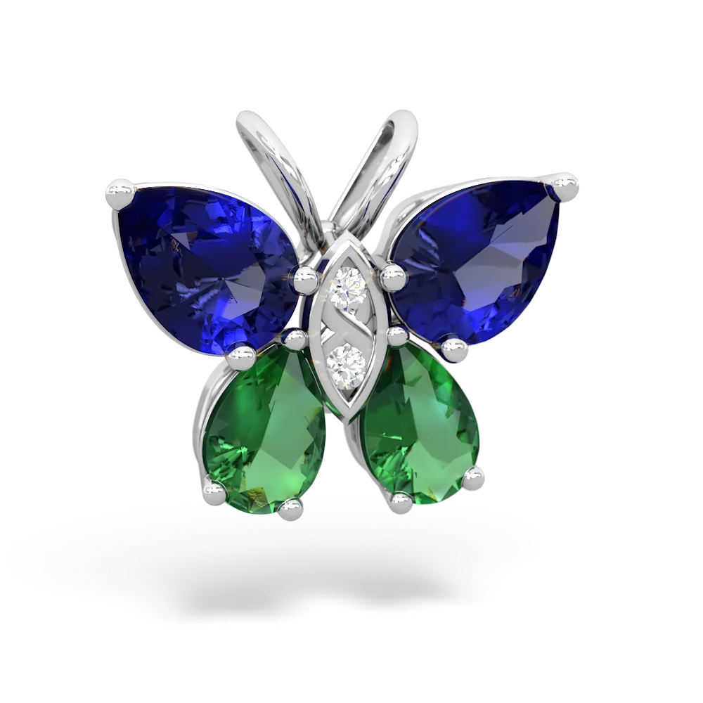 Lab Sapphire Butterfly 14K White Gold pendant P2215