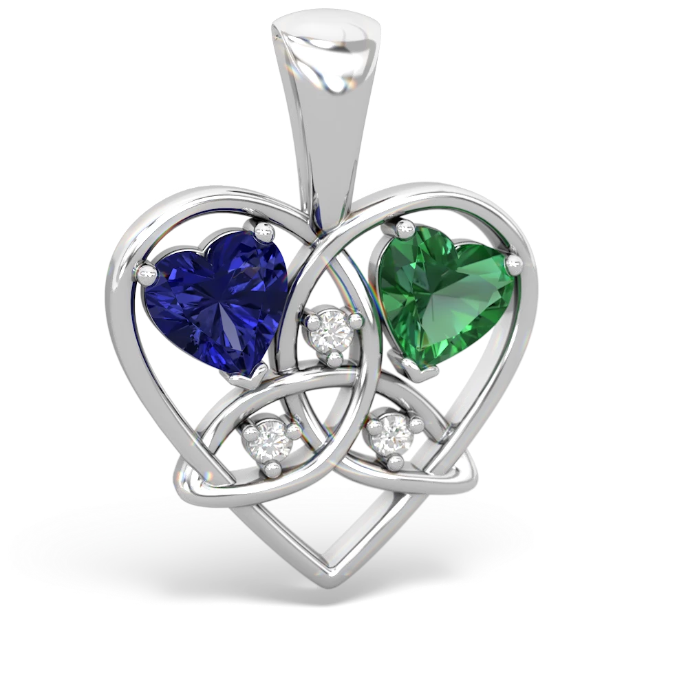 Lab Sapphire Celtic Trinity Heart 14K White Gold pendant P5331