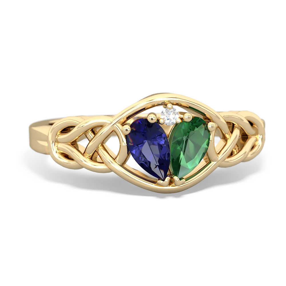 Lab Sapphire Celtic Love Knot 14K Yellow Gold ring R5420